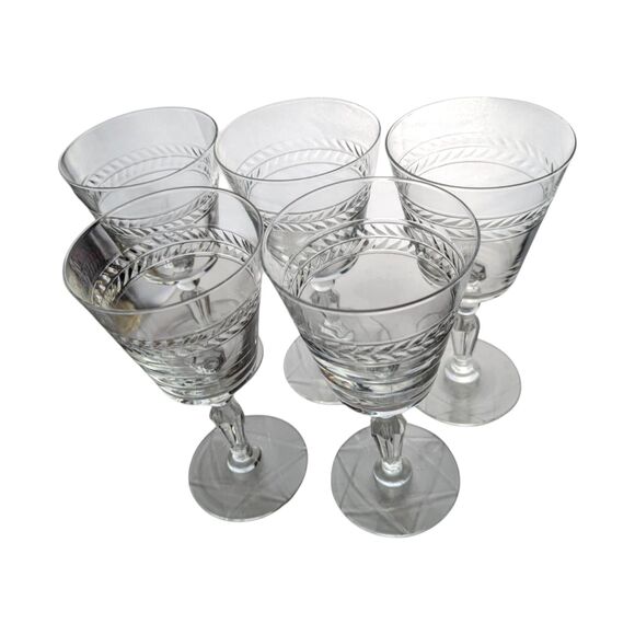 Etched Rock Sharpe Jefferson Water Glasses - Mid-Century Barware, Set of 5 - Picture 3 of 7